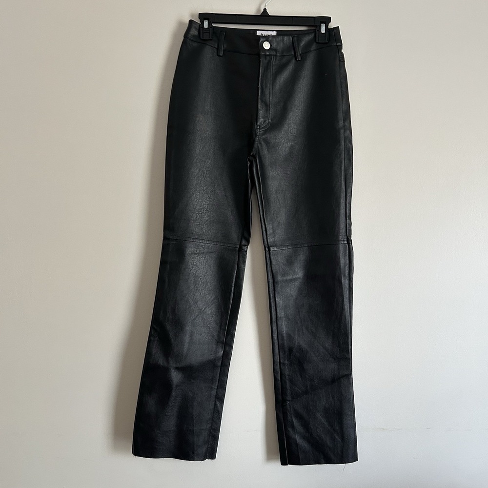 Princess Polly Size 4 Women's Black Mid Rise Faux Leather Pants Straight leg
